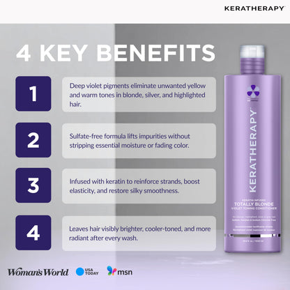 KERATHERAPY Keratin Infused Totally Blonde Violet Toning Conditioner, 33.8 fl. oz., 1000 ml - Keratin Therapy Purple Conditioner for Blonde Hair, Brassy, Silver, & Highlighted - Sulfate & Paraben Free
