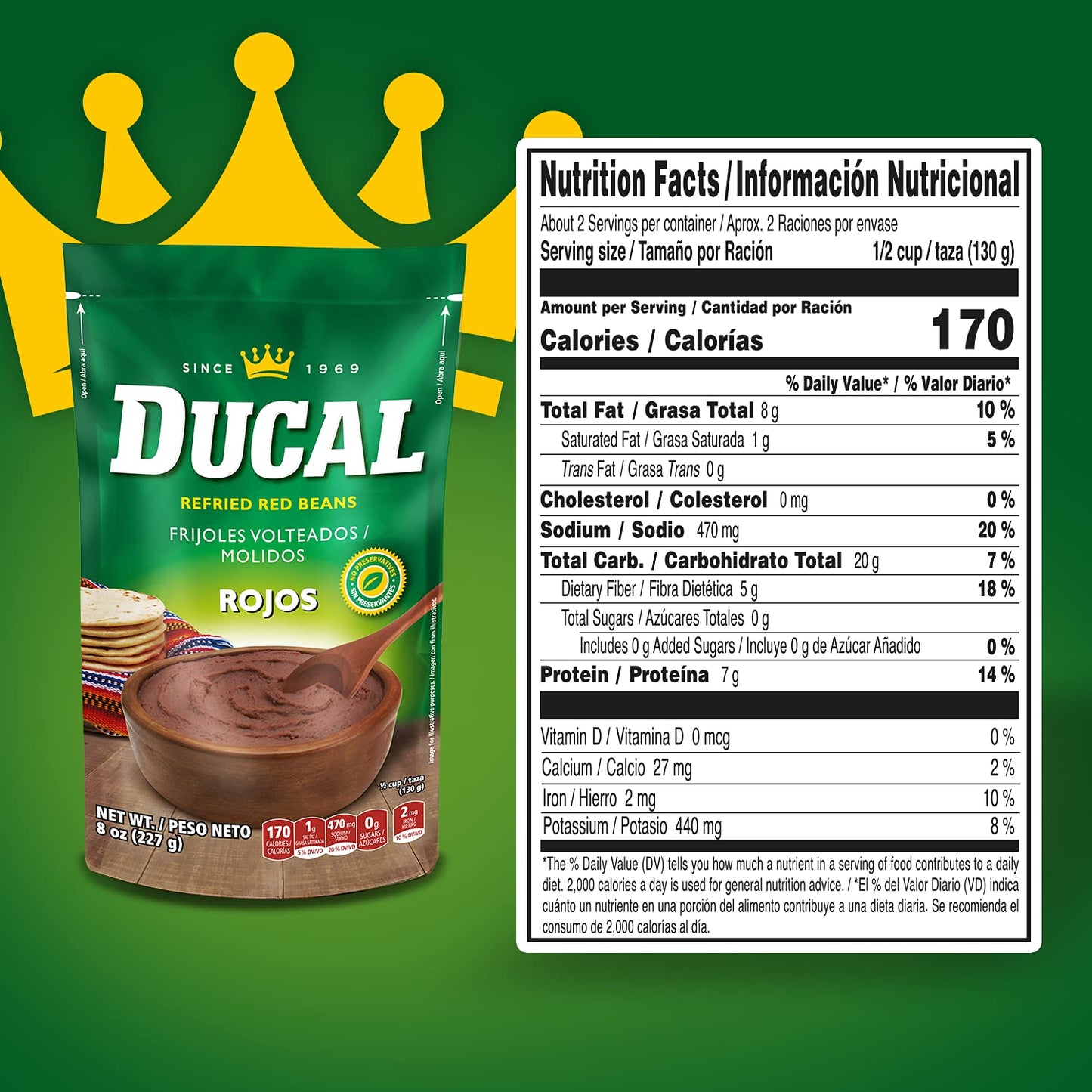 Ducal Refried Red Beans Pouch - Instant Vegetarian Refried Red Beans, Non-GMO And Gluten-Free - Excellent Source in Protein And Iron, Cholesterol Free, 14.1 Ounce (Pack of 18)