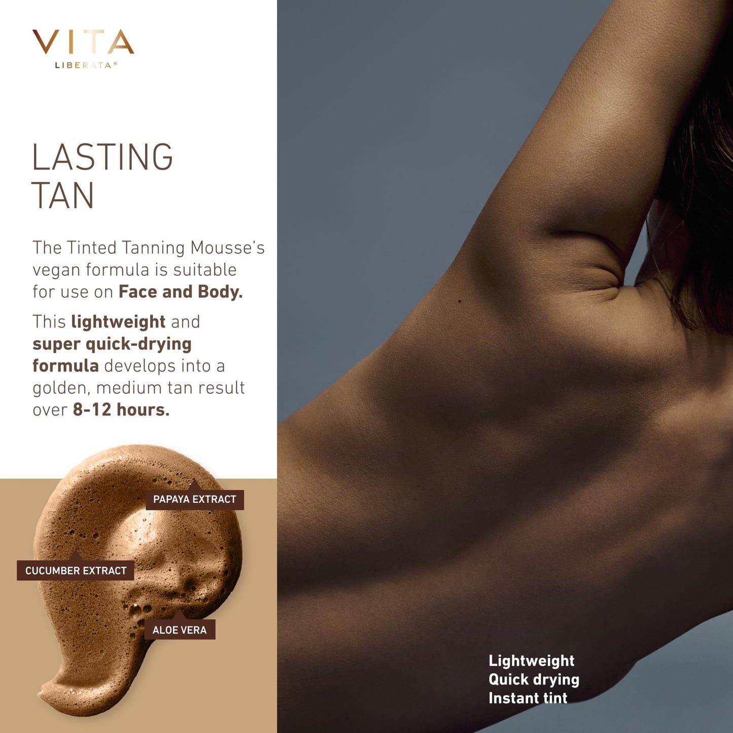 VITA LIBERATA Tinted Self Tanner Mousse - Medium, Lightweight & Fast Drying Formula, Tinted For Easy Application, Lasting Tan, Formulated with Organic Aloe Vera & Hyaluronic Acid, 6.76 fl oz