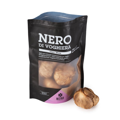 NERO FERMENTO Italian Black Garlic (from Voghiera, Italy), DOP Certification, 60-Day Aged, 4.23 oz (3-4 bulbs), Whole Fermented Black Garlic, Gourmet Superfood.