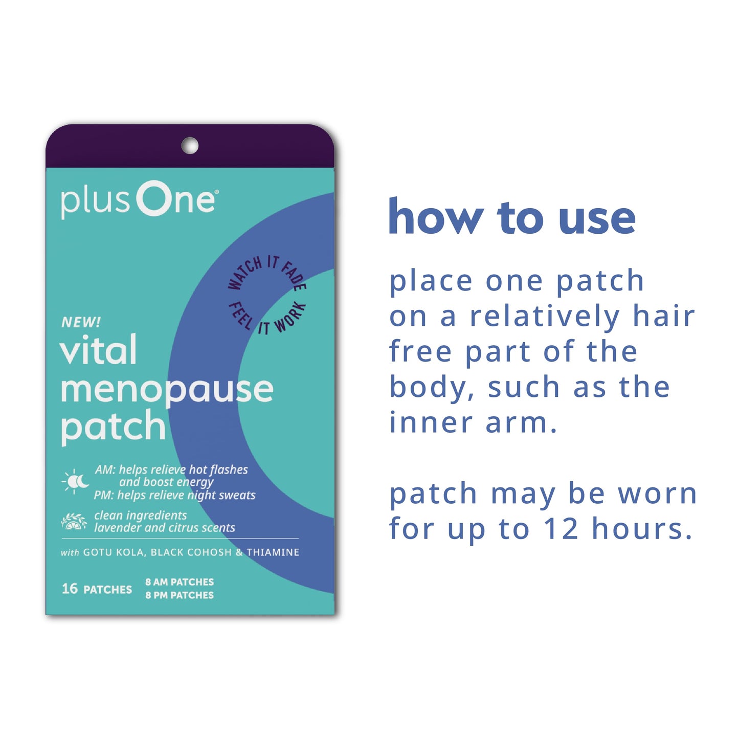 plusOne Vital Menopause Patches AM & PM – Hot Flash & Night Sweat Support – Promotes Energy & Sleep – Herbal Arjuna Daily Patches – 16ct
