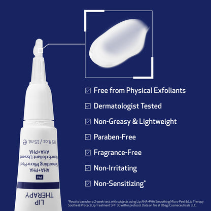 Obagi Lip Therapy AHA+PHA Smoothing Micro-Peel with Hyaluronic Acid – Overnight Mask Treatment Exfoliates, Plumps & Moisturizes Dry Lips for a Fuller, Smoother, More Youthful Appearance – .5 oz
