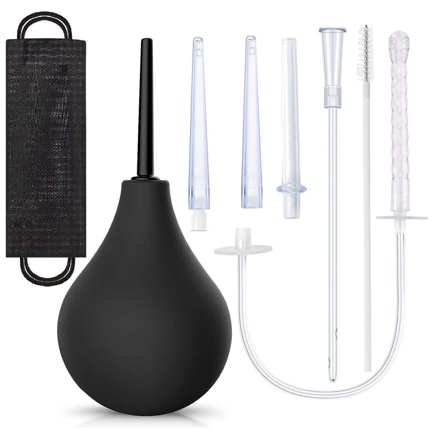 9Pcs Enema Bulb Kit for Men Women 19 Inch Silicone Hose Enema Nozzle Tip Colon Tube, Anal Vaginal Douche Rectal Enema Irrigation Syringe Pump Feminine Wash Shower Intestinal Colon Detox Cleansing Kit