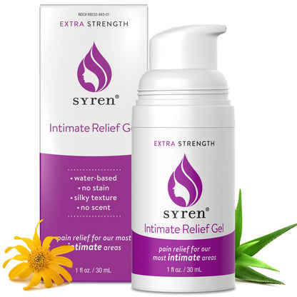 Syren Intimate Relief Gel with 4% Lidocaine for External Sensitivity, vulvodynia, dyspareunia, Vaginal discomfort, Dryness, Gentle Postpartum and Post-Procedure Support, 1.0 oz, Made in USA