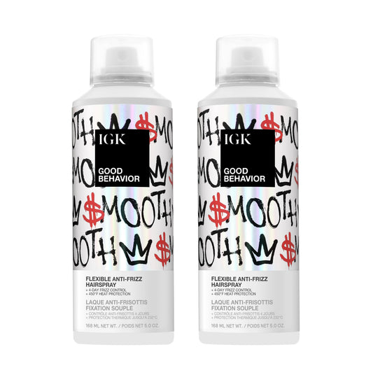 IGK Good Behavior Flexible Hairspray 2 pack – Medium Hold Hairspray with 4-Day Frizz Control & 450°F Heat Protection – Vegan & Cruelty-Free