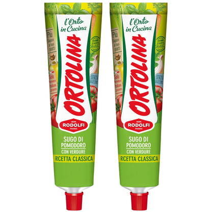 Tomato Paste Tube "Ortolina" Rodolfi Sauce, 130 gr (4.5 Oz) - Pack of 2, Authentic Italian Product with Fresh Tomatoes and Vegetables, Imported from Italy, Additive-free