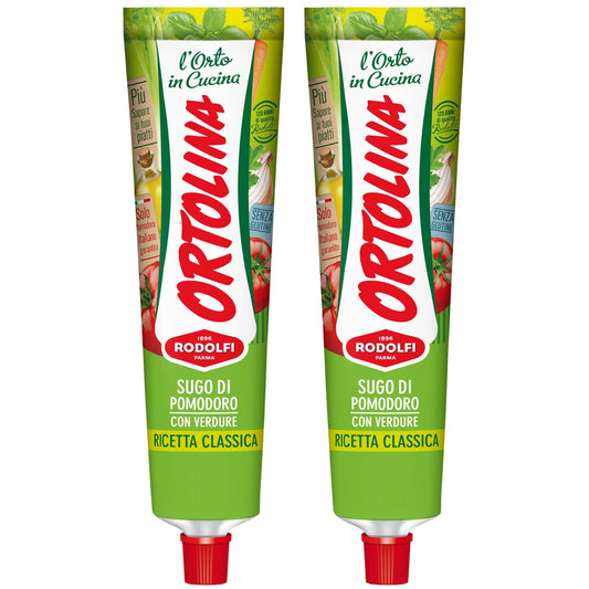 Tomato Paste Tube "Ortolina" Rodolfi Sauce, 130 gr (4.5 Oz) - Pack of 2, Authentic Italian Product with Fresh Tomatoes and Vegetables, Imported from Italy, Additive-free