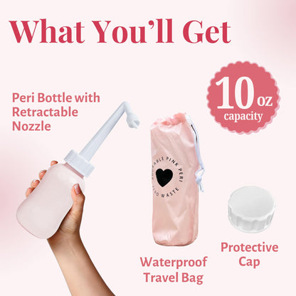 Peri Bottle After Birth Care for Postpartum Essentials Feminine Pink Portable Bidet Water Squeeze Spray Bottle for Pain Relief tears Hemorrhoids with Bottle Cap 300 ml (10 oz)