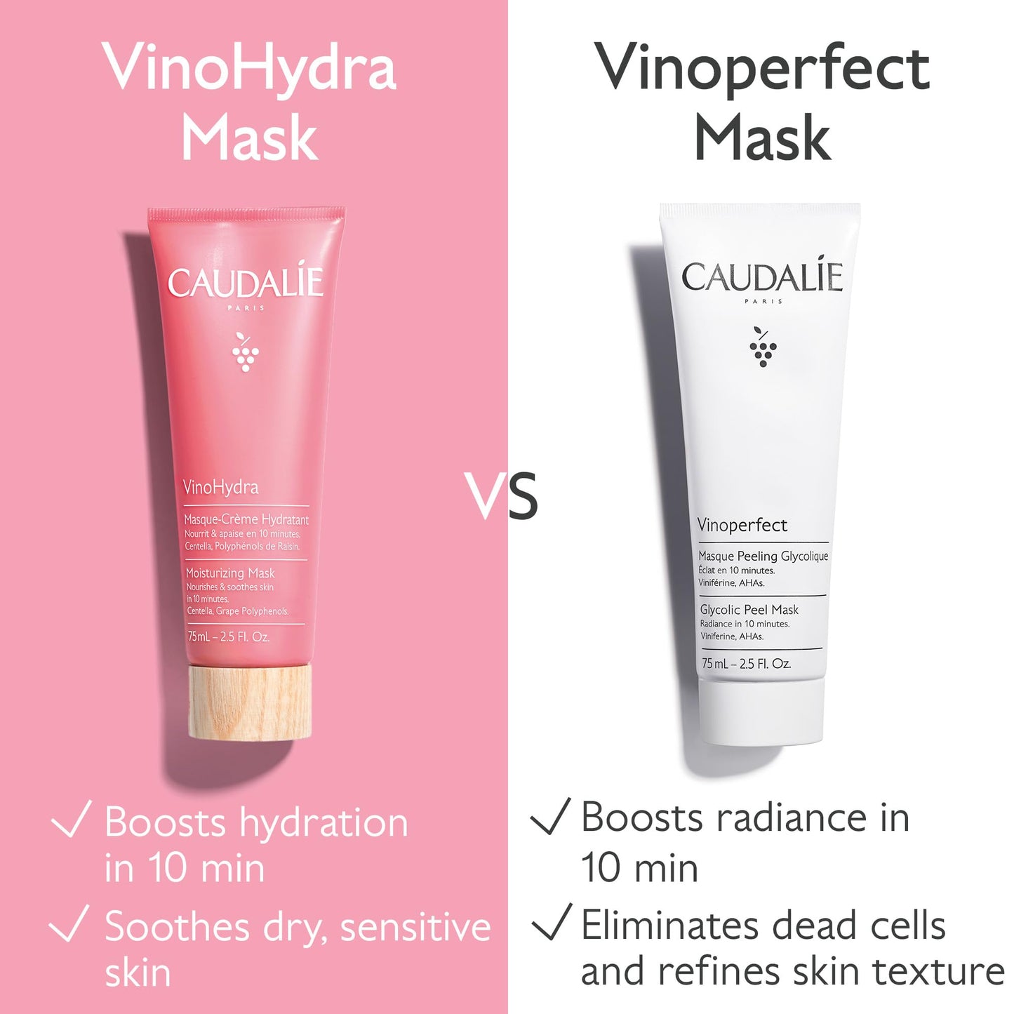 Caudalie VinoHydra Moisturizing Mask, 10-Minute Hydration Booster with Centella Asiatica - 75 mL