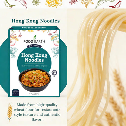 Food Earth Hong Kong Noodle 250g – Authentic Cantonese-Style Stir-Fry Noodles for Chow Mein, Lo Mein & Wok Cooking | Non-Sticky & Fast Cooking | Pack of 1