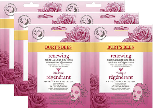 Burt's Bees Renewing Biocellulose Gel Face Mask, 6 Count, Value Pack