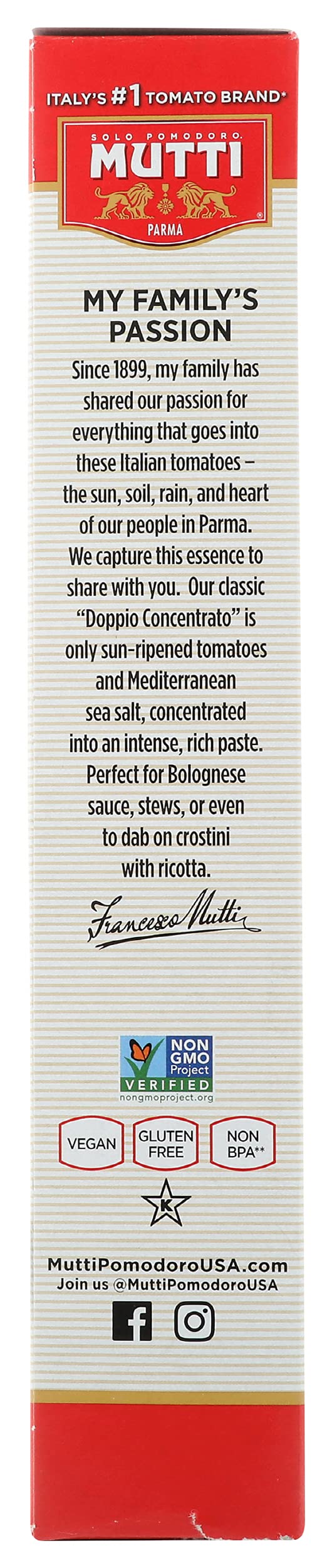 Mutti Double Concentrated Tomato Paste (Doppio Concentrato), 4.5 oz. Tube | 1 Pack | Italy’s #1 Brand of Tomatoes | Tube Tomato Paste | Vegan Friendly & Gluten Free | No Additives or Preservatives