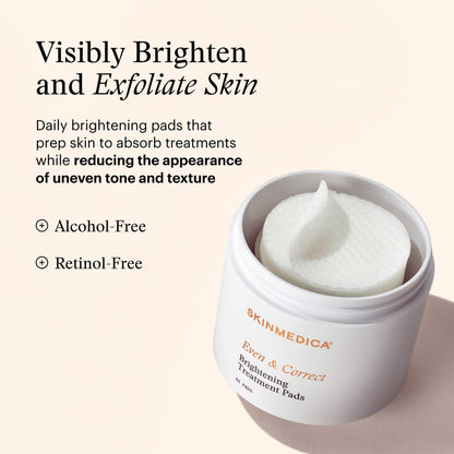 SkinMedica Even & Correct Brightening Treatment Pads For Face Exfoliating, 10% Glycolic Acid Pads That Are Retinol-Free, Alcohol-Free and Hydroquinone-Free, 60 Ct