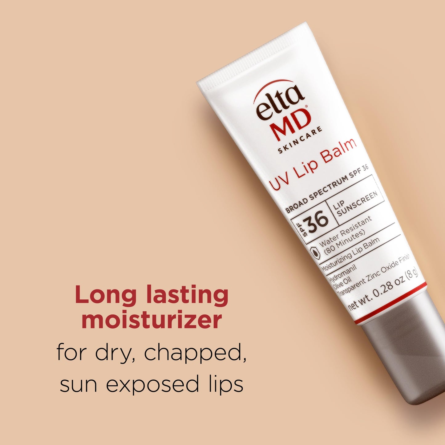EltaMD UV Lip Balm Sunscreen, Moisturizes and Protects Dry Cracked Lips, Water Resistant up to 80 Minutes, Transparent Zinc Oxide Sunscreen
