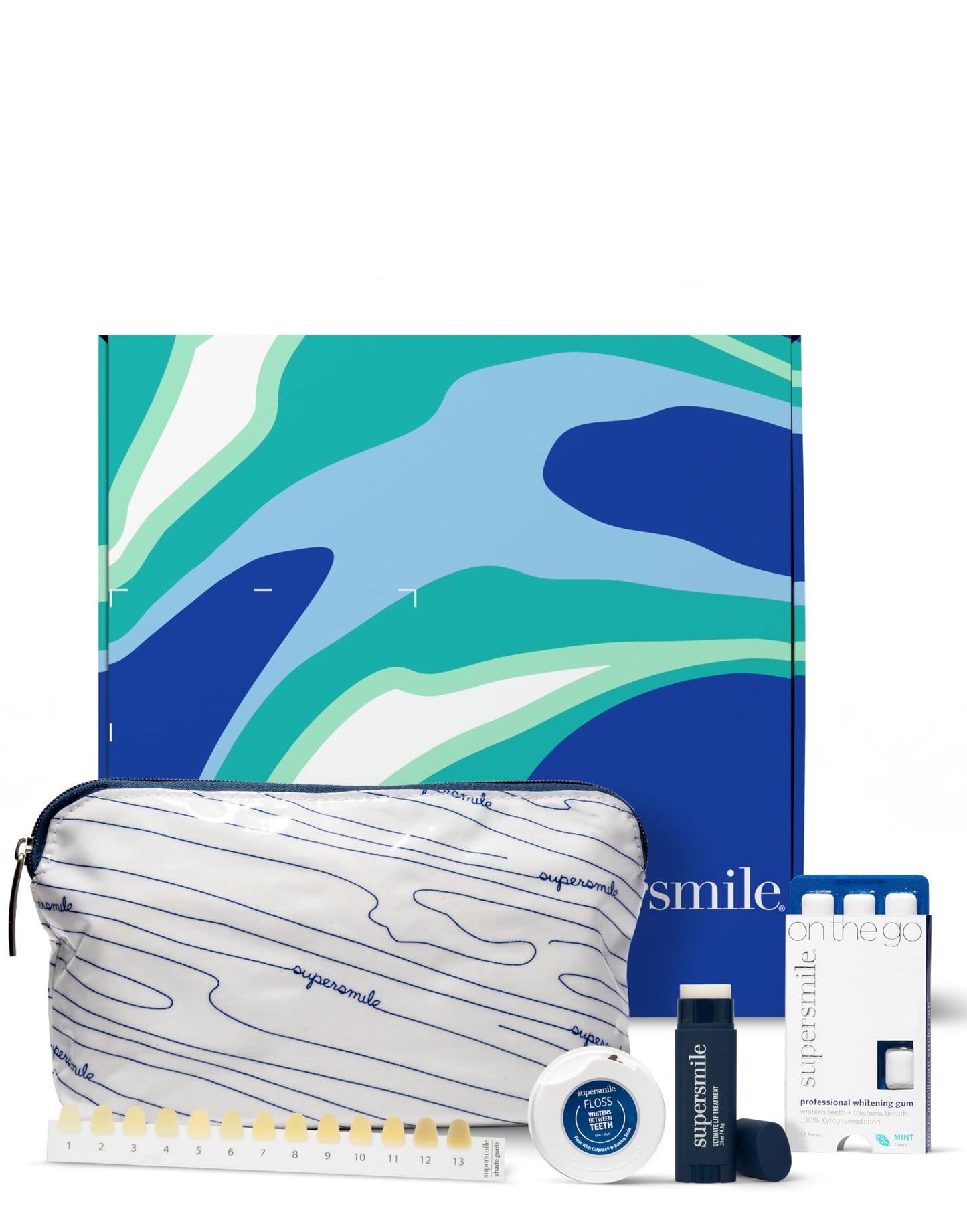 Supersmile Glow to Go Teeth Whitening Kit – Professional Whitening Gum, Dental Floss & Nourishing Lip Balm in Stylish Travel Bag – Strengthens Enamel & Prevents Cavities