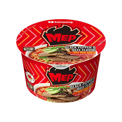 Samyang MEP Black Pepper Beef Ramen, Spicy Korean Instant Bowl Noodle Soup, Rich Bone Broth Ramyeon, Quick Microwave Meal, 3.88 oz (Pack of 6)