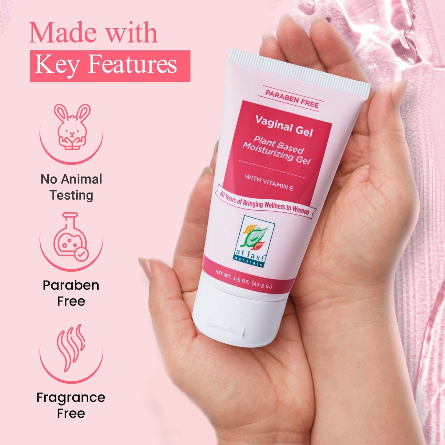 At Last Naturals SKIN Moisturizer Gel 1.5 oz Plant Based with Wild Yam and Vitamin E Helps Restore Moisture and pH Balance for Feminine Care Paraben Free Non Greasy Long Lasting Hydration 1 Pack
