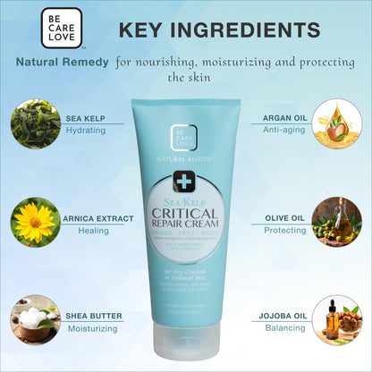 BCL Spa Critical Repair Cream with Organic Arnica Flower + Sea Kelp, intensely hydrating Argan Oil + Shea Butter to soothe + soften skin. 7 Fl Oz