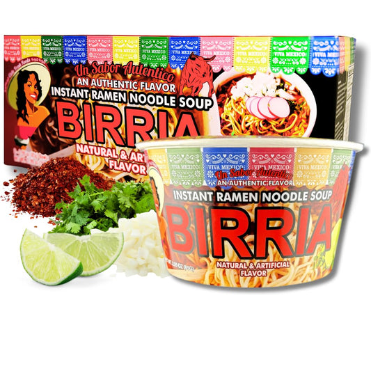 Birria Instant Ramen Noodle Soup, Authentic Mexican BirriaSopa, No Trans Fat, 9g Protein, Ready to Eat 3 Minute Meal, 6-Pack of 2.82oz Spicy Ramen Bowls