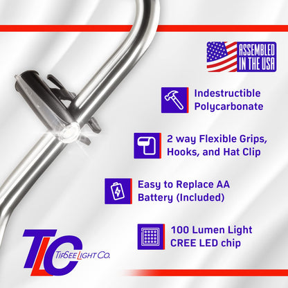 Cane-Lite LED Light, 100 Lumen Clip-On Flashlight for Canes, Walker Accessories, Wheelchairs, Hands-Free, Water Resistant, AA Battery, Night Safety Mobility Light for Elderly, Senior Walking Aid