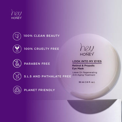 Hey Honey Look Into My Eyes Retinol, Peptide & Propolis Eye Mask for Wrinkle Reduction, Fine Line Smoothing Hydration Overnight Firming Under-Eye Treatment for Brighter, Youthful-Looking Eyes | 1 Oz