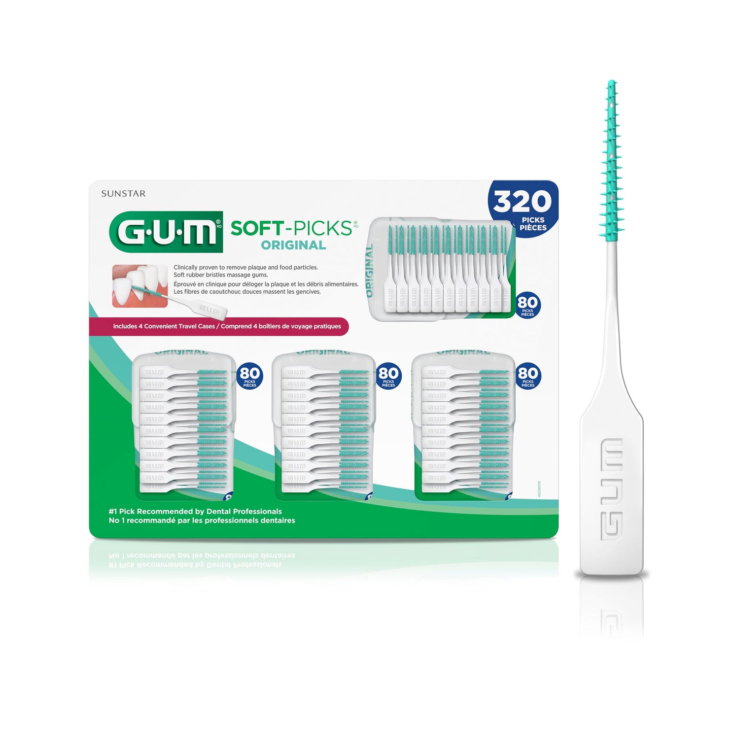 GUM Soft-Picks Original, Easy to Use Dental Picks for Teeth Cleaning and Gum Health, Disposable Interdental Brushes with Convenient Carry Case, Dentist Recommended Dental Picks, 320 Count