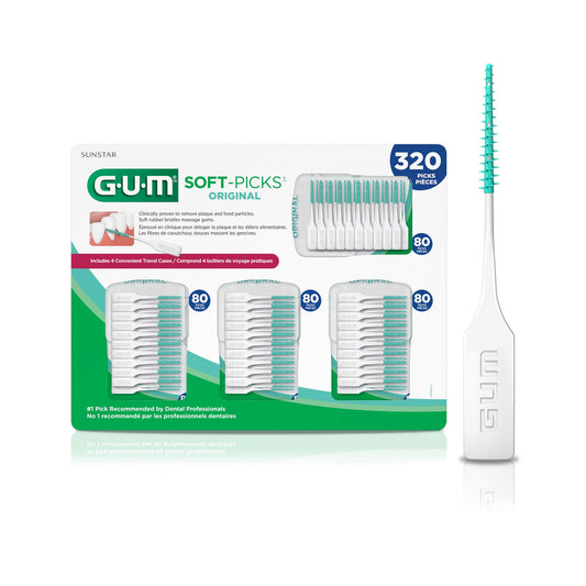 GUM Soft-Picks Original, Easy to Use Dental Picks for Teeth Cleaning and Gum Health, Disposable Interdental Brushes with Convenient Carry Case, Dentist Recommended Dental Picks, 320 Count