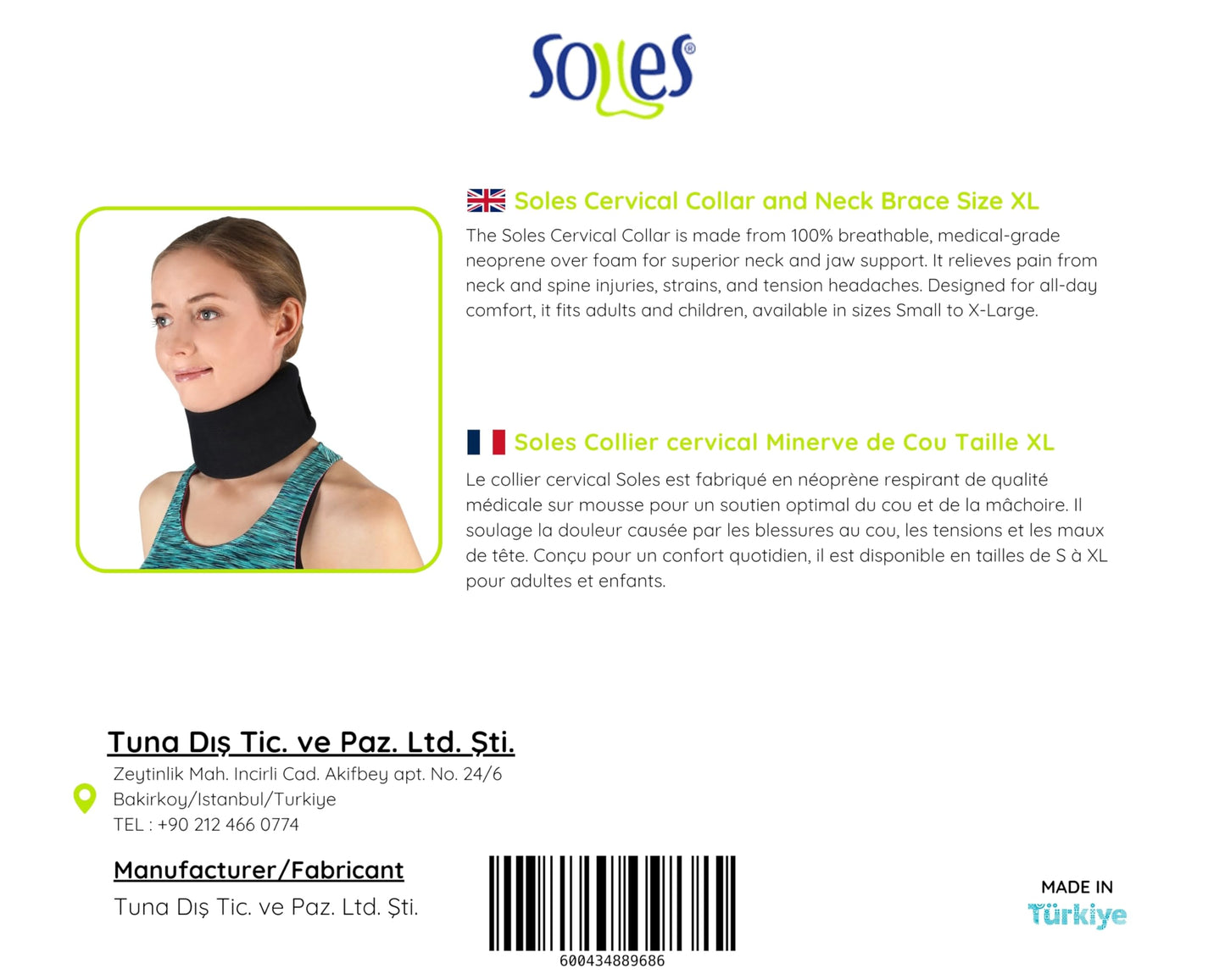 Soles Cervical Collar and Neck Brace X-Large (SLS601) (X-Large (22.3-27.1 inches))