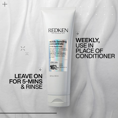 Redken Acidic Bonding Concentrate Hair Mask - Hydrating 5 Minute Liquid Mask, Bond Building & Strengthening, For Dry, Damaged Hair