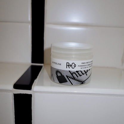 R+Co HYPERLINK Fiber Stretch Pomade – Hair Styling Pomade for Hold & Flexibility, Adds Texture & Definition, All Hair Types