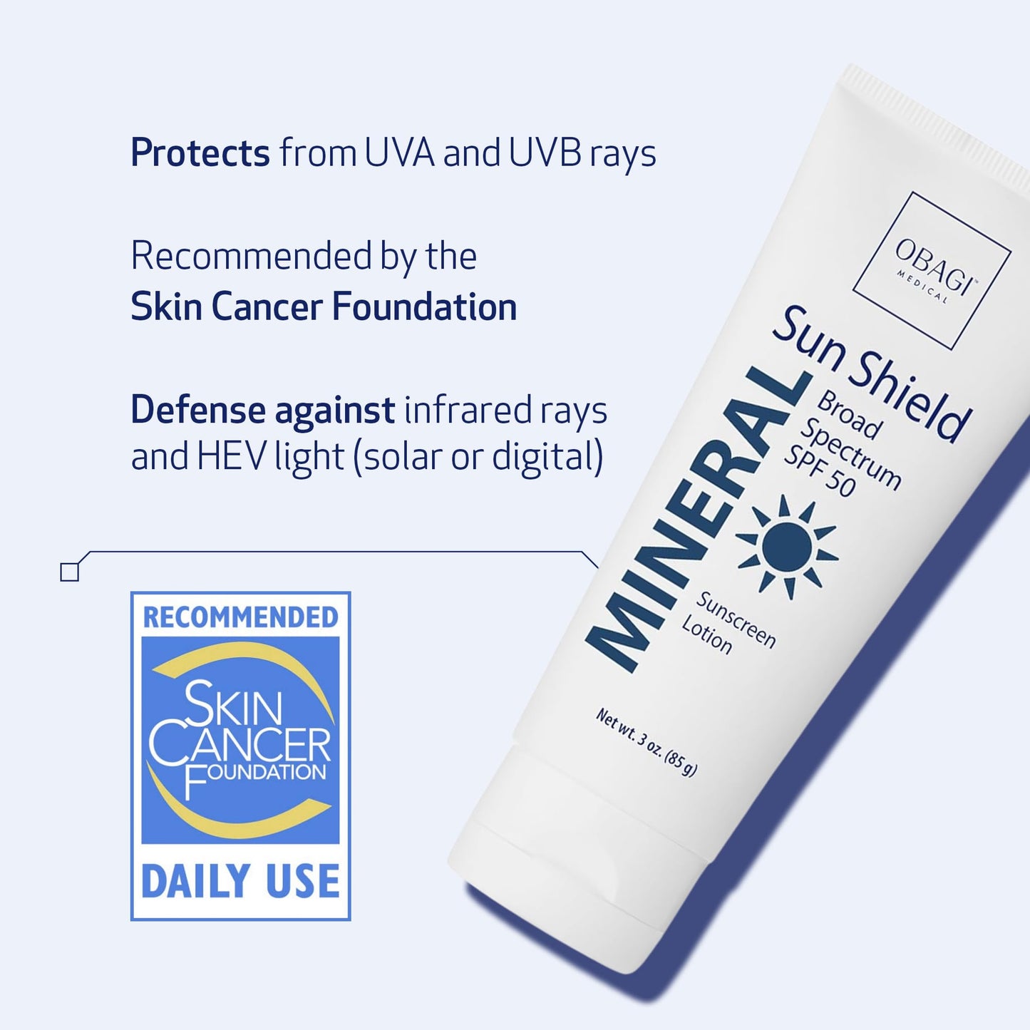 Obagi Sun Shield Hypoallergenic Mineral Sunscreen – Broad Spectrum SPF 50 Protection from the Sun – Sheer, Quick-Absorbing Formula – 3 oz