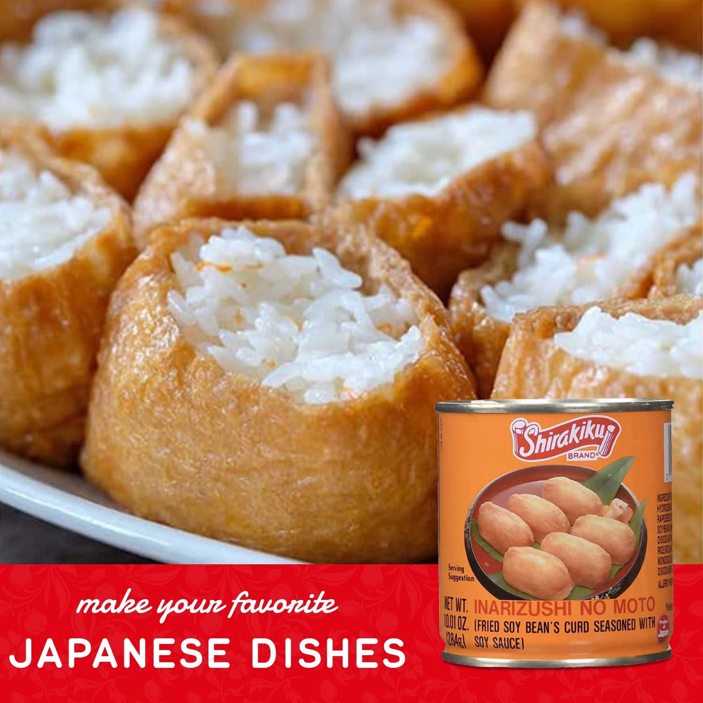 Shirakiku Inarizushi No Moto - Japanese Seasoned Fried Soy Bean Curd | Fried Bean Curd, Hydrogenated Vegetable Oil, Wheat, and Soybean | Soy Bean Flavor, 10.01oz - (Pack of 3)
