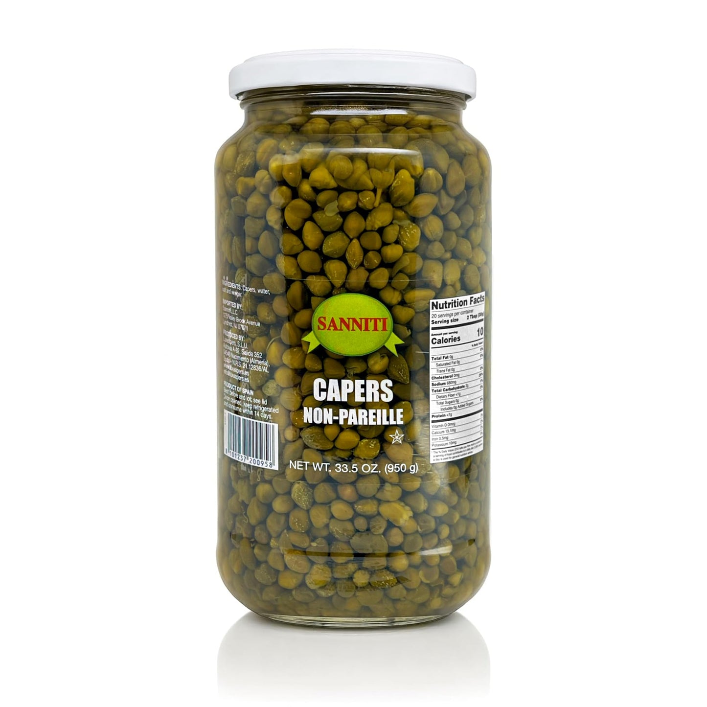 Sanniti Spanish Non Pareil Capers in Vinegar and Salt Brine - 33.5 oz