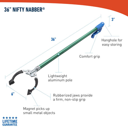 Unger Professional 36” Nifty Nabber, Reacher Grabber Tool, Trash Picker Upper, Built-In Magnet and Ergonomic Grip, Outdoor Claw Pickup for Yard Clean Up, Reaching Assist for Seniors