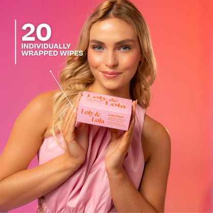 Loly & Lola Lady Wipes – Individually Wrapped Feminine Wipes | Travel Size, Biodegradable | pH Balanced (5–6) | Hypoallergenic, Fragrance Free | For Sensitive Skin, Gym, Period & On-the-Go Freshness