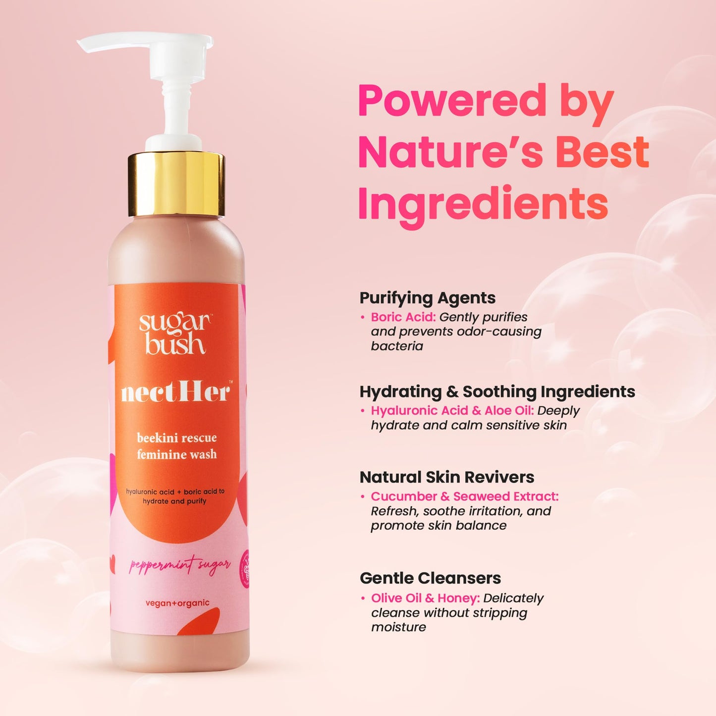 nectHer Purifying Feminine Wash – Hydrating Gelée with Hyaluronic & Boric Acid | pH-Balanced Odor Control | Peppermint Sugar Scent | 7oz