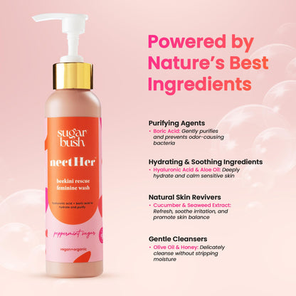 nectHer Purifying Feminine Wash – Hydrating Gelée with Hyaluronic & Boric Acid | pH-Balanced Odor Control | Peppermint Sugar Scent | 7oz