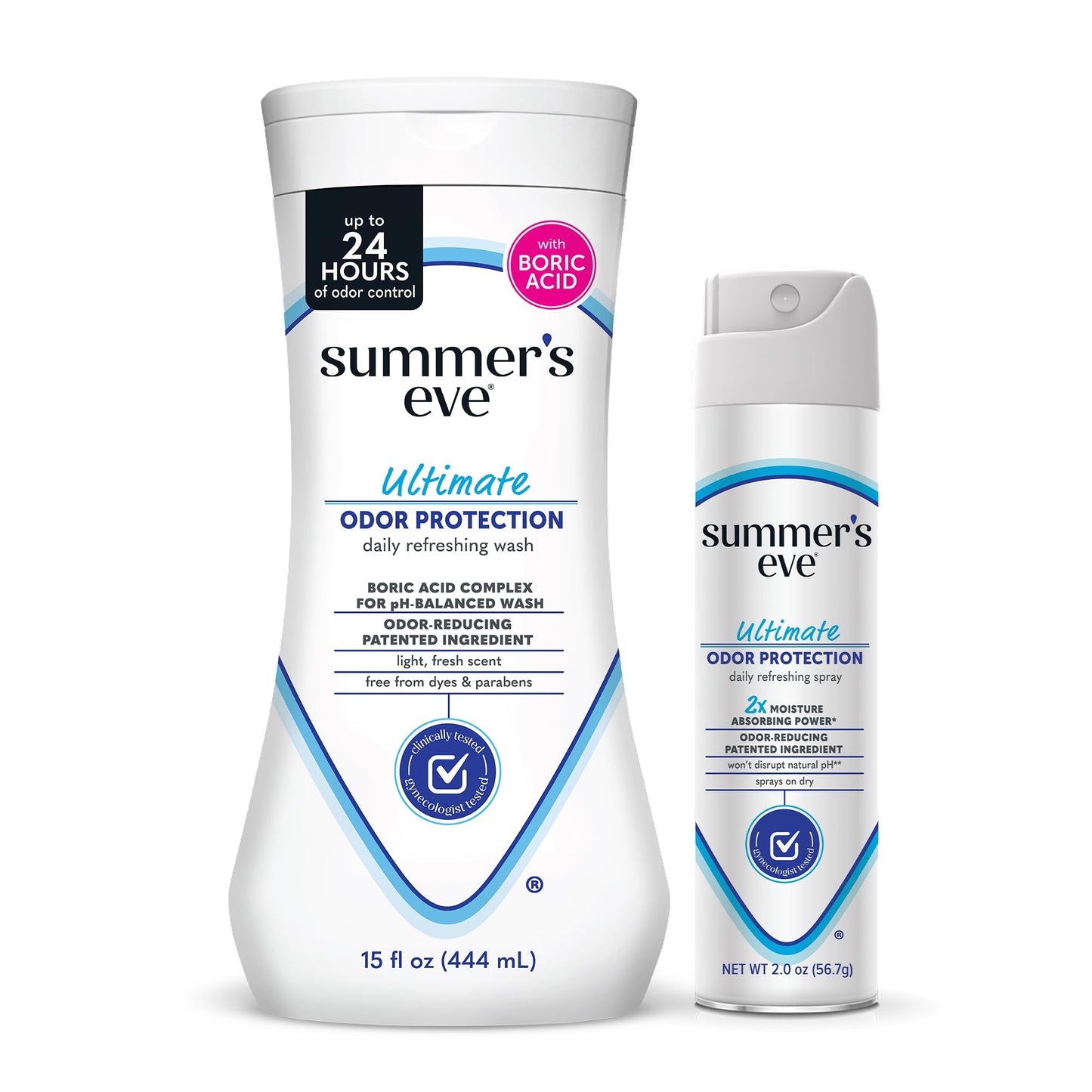 Summer's Eve Ultimate Odor Control Feminine Spray, 2 oz & Body Wash with Boric Acid, 15 Fl Oz