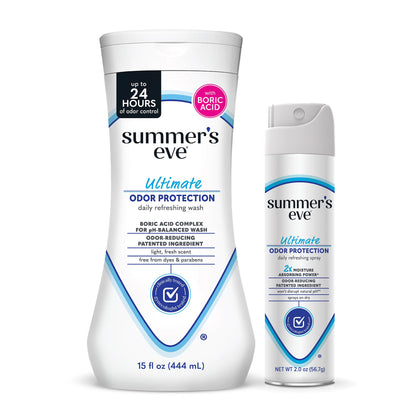 Summer's Eve Ultimate Odor Control Feminine Spray, 2 oz & Body Wash with Boric Acid, 15 Fl Oz
