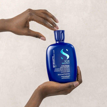 ALFAPARF MILANO Semi di Lino Blue Shampoo for Brunette, Brown, Chestnut & Dark Hair - Anti Orange Shampoo - Sulfate Free - Removes Brass & Unwanted Orange Tones (8.45oz)