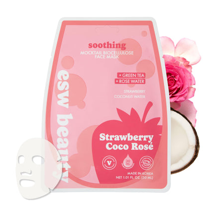 ESW Beauty Strawberry Coco Rosé Soothing Face Mask - Hydrating, Calming, Vegan Face Mask with Coconut Water, Green Tea, & Strawberry Extract for Sensitive Skin