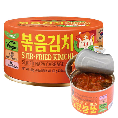 DELIEF Stir-Fried Cabbage Kimchi - Authentic Korean Cabbage, Vegan, Gluten-Free, Shelf-Stable Canned, No Preservatives, 5.64 oz/160 g (1 Pack)
