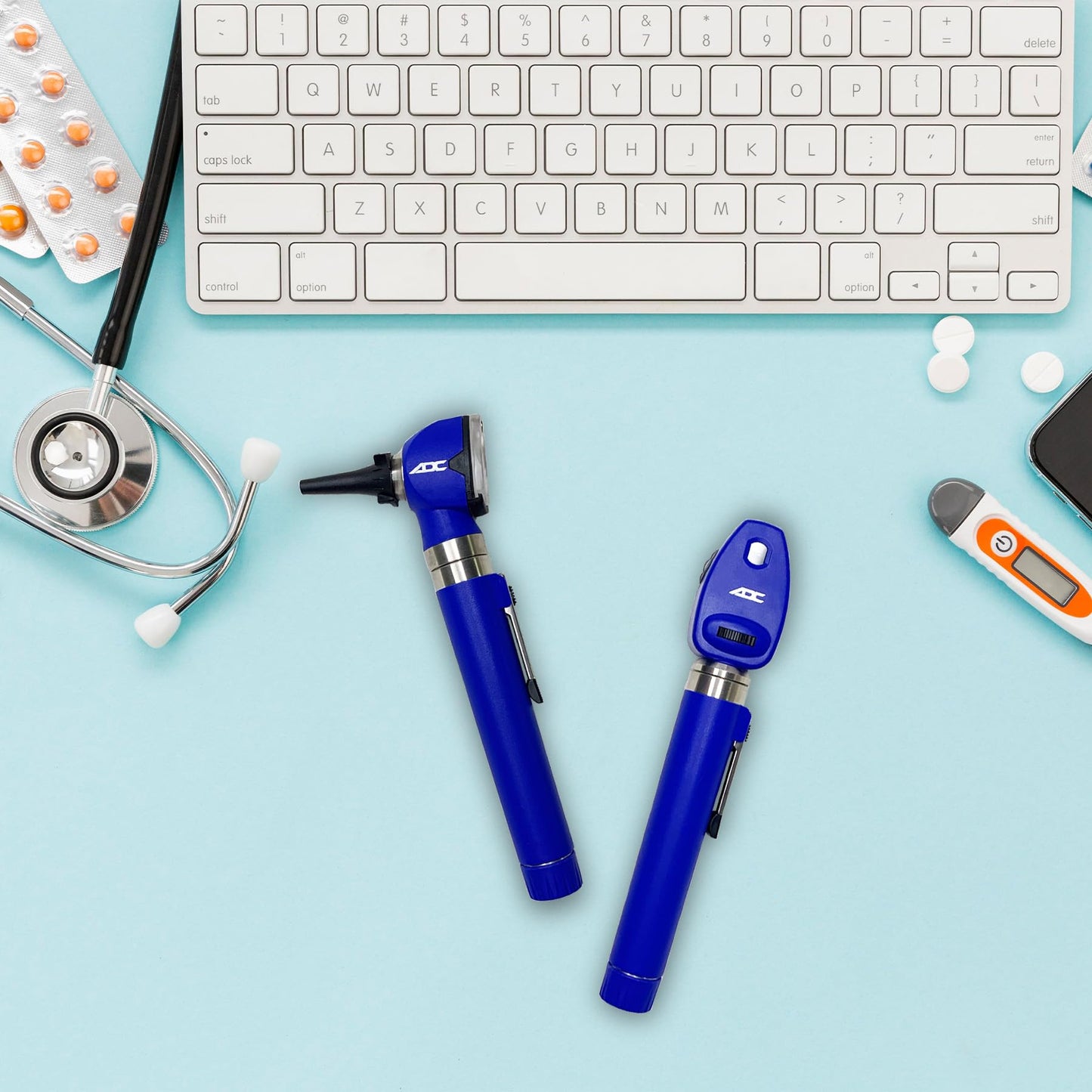 ADC Otoscope/Ophthalmoscope Diagnostic Set, Pocket Size, LED Lamp, 2.5V, Hard Case, Diagnostix 5110NLRB, Royal Blue