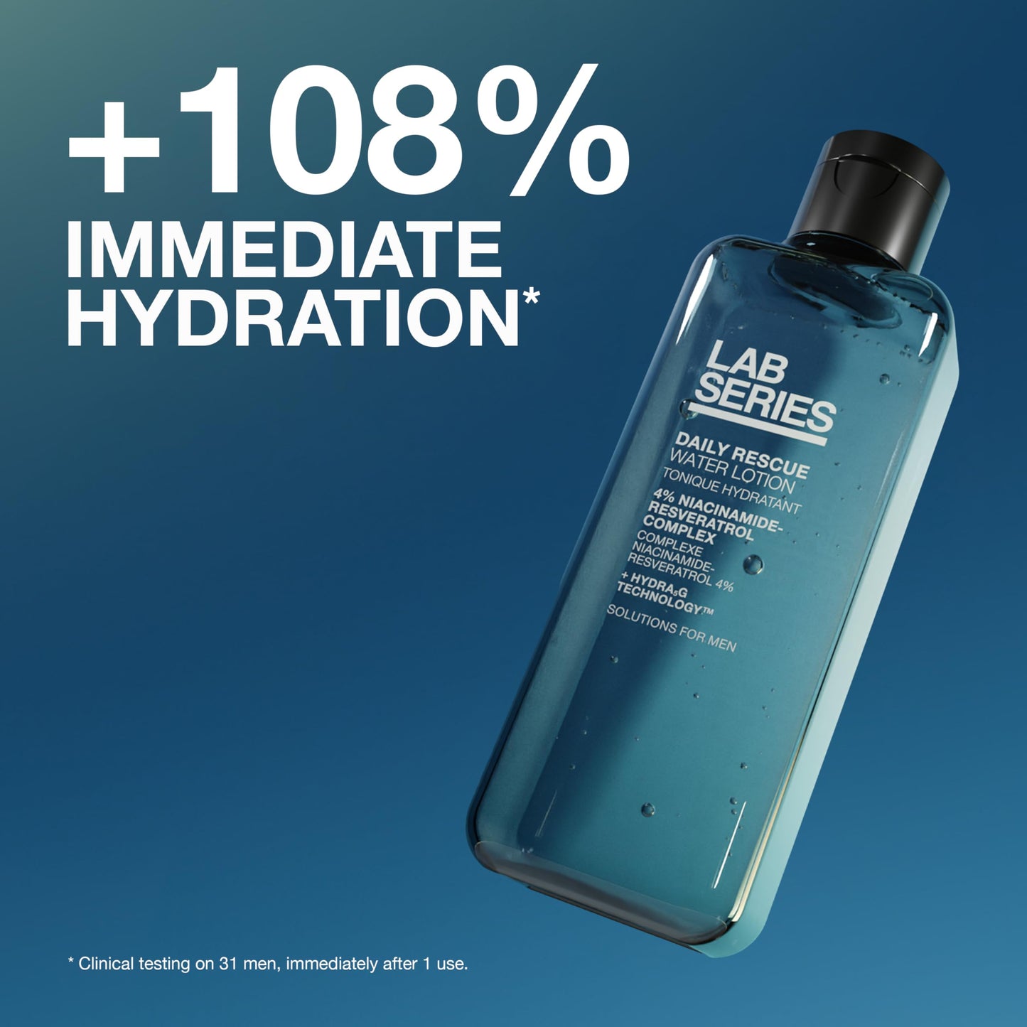 Lab Series Men's Daily Rescue Water Lotion Toner - Moisturizing Essence Skin Care for Men - Hydrating Face Toner with Niacinamide, 6.7 Fl Oz
