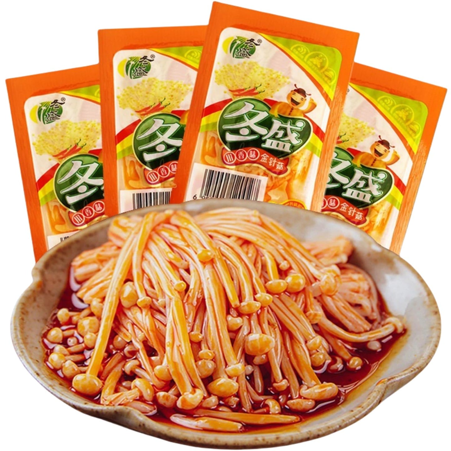 Noble Createaprototype Spicy Enoki Mushroom Snack, Chinese Style Chili Oil Pickled Mushrooms, Ready to Eat, Vegan, Gluten Free