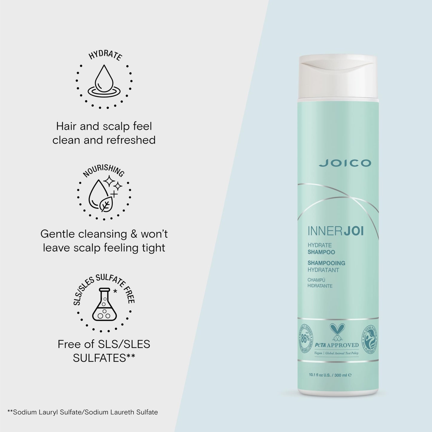 Joico InnerJoi Hydrate Shampoo | For Dry Hair & Scalp | Sulfate & Paraben Free | Naturally-Derived Vegan Formula