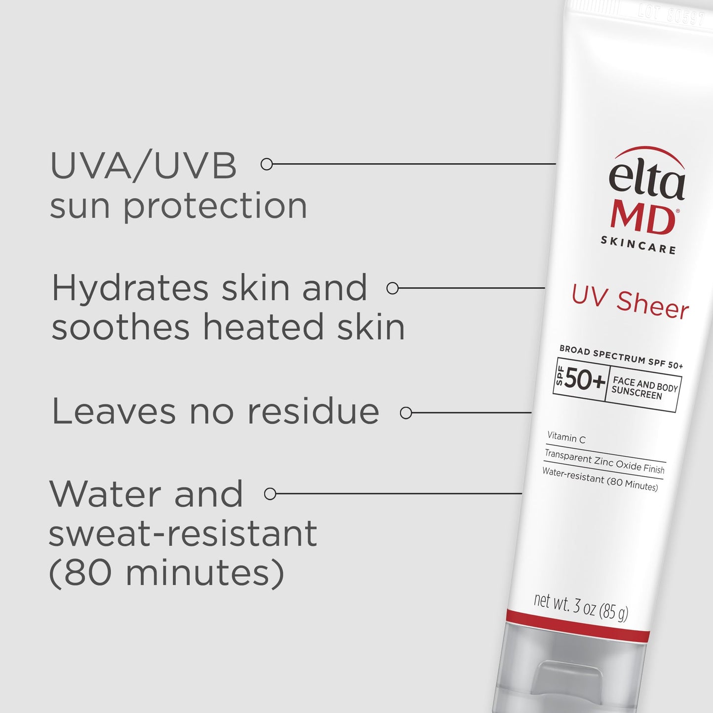EltaMD UV Sheer Face Sunscreen, SPF 50+ No White Cast Sunscreen for Face and Body, Zinc Oxide Sunscreen Formula