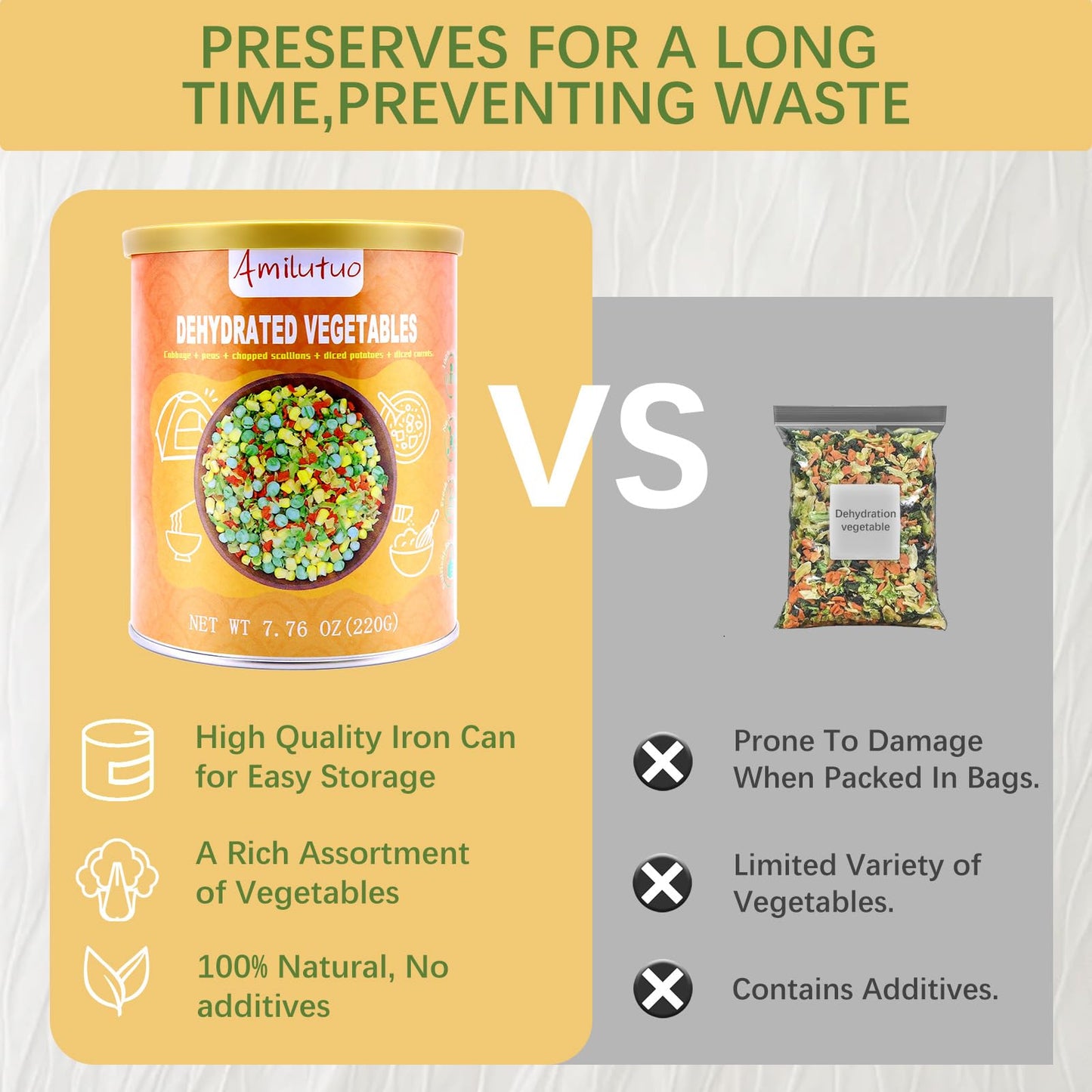 Dried Ramen Toppings, 220G/7.76OZ Dehydrated Vegetables, Natural Freeze Dried Vegetables, Carrots, Cabbage, Onions, Potatoes, Corn, Peas for Noodles, Pizza, Rice