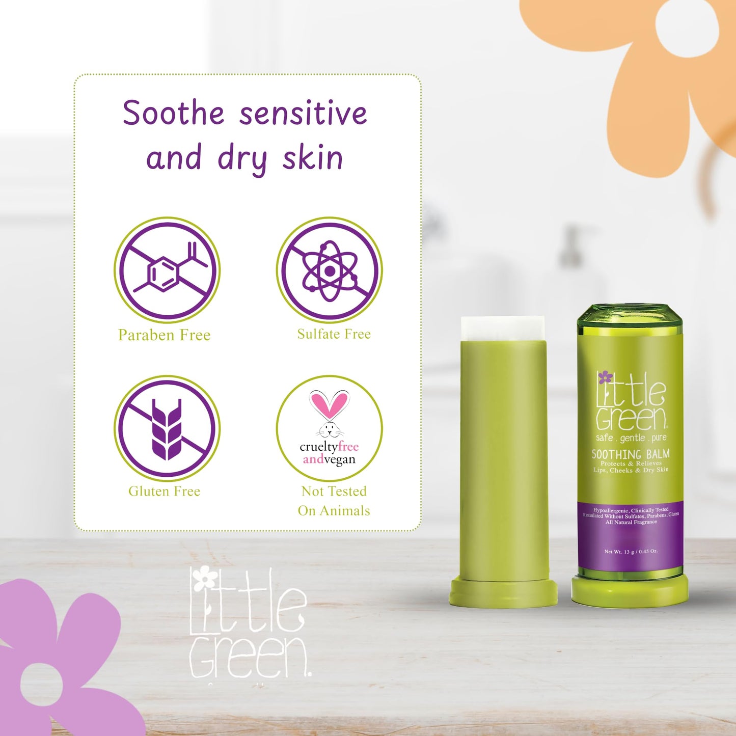 Little Green Soothing Balm, Moisturizing Balm for Baby and Kids Chapped Lips, Cheeks & Dry Skin