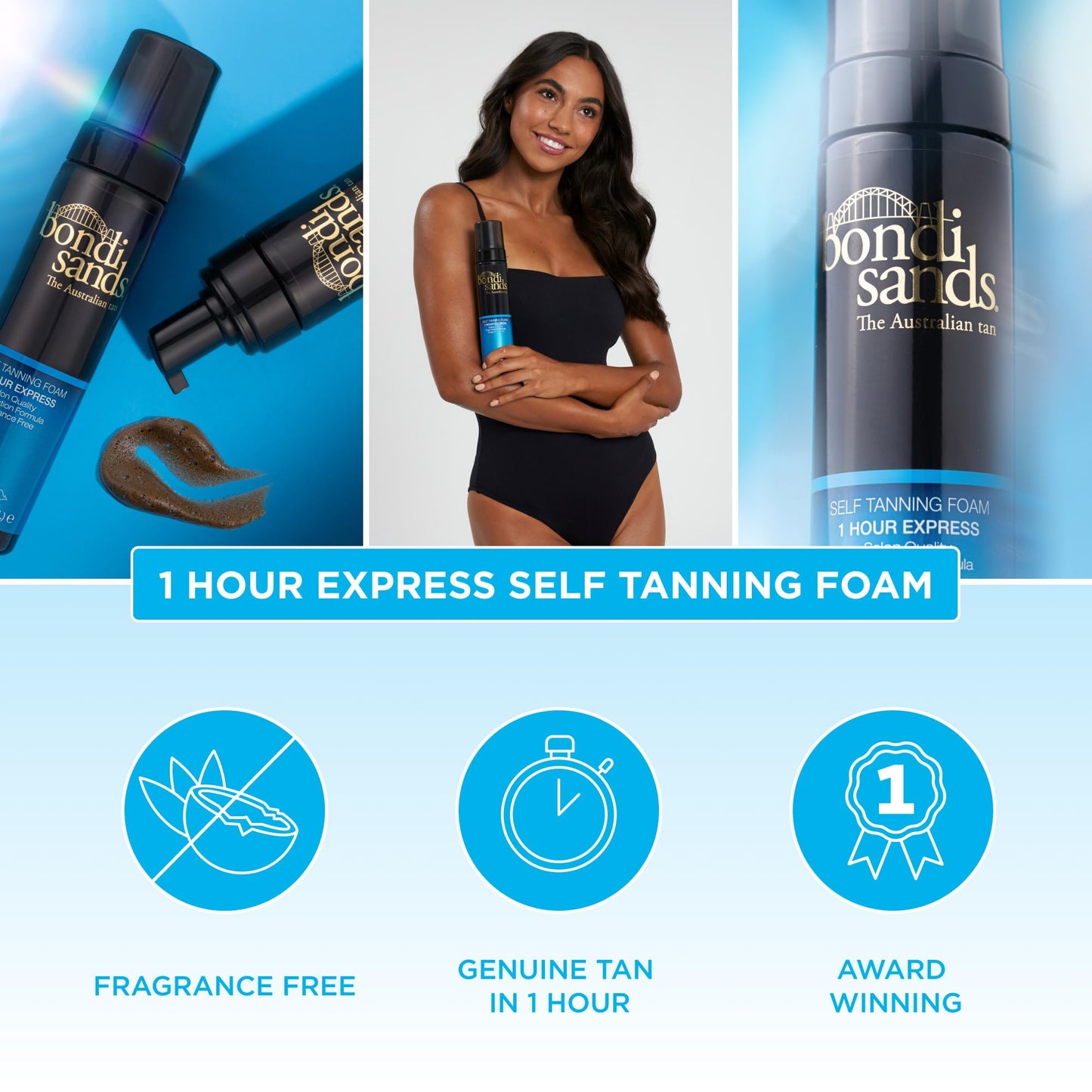 Bondi Sands Express Self Tanning Foam, Lightweight, Fragrance Free Self-Tanner for an Even, Streak-Free Tan, 6.76 fl oz